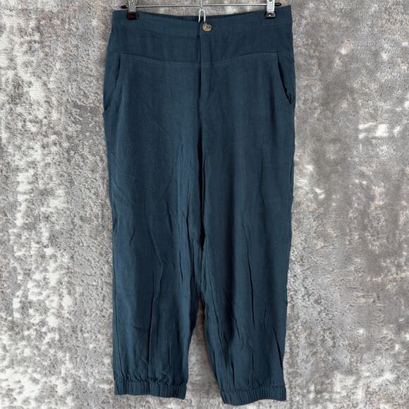 Grade + Gather Size S Ankle Linen Blend Flat Front Pants Green Button Zip Casual - Picture 1 of 12